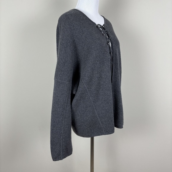 Vince Sweater Womens Large Gray Lace Up Wool Cashmere Minimalist Quiet Luxury  L - Picture 6 of 12
